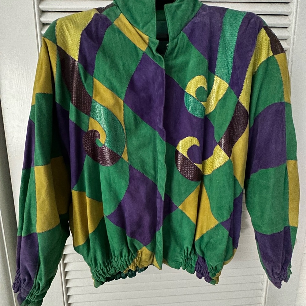 Jutta Covian Mint Condition Green Yellow Purple Leather Jacket sz 40